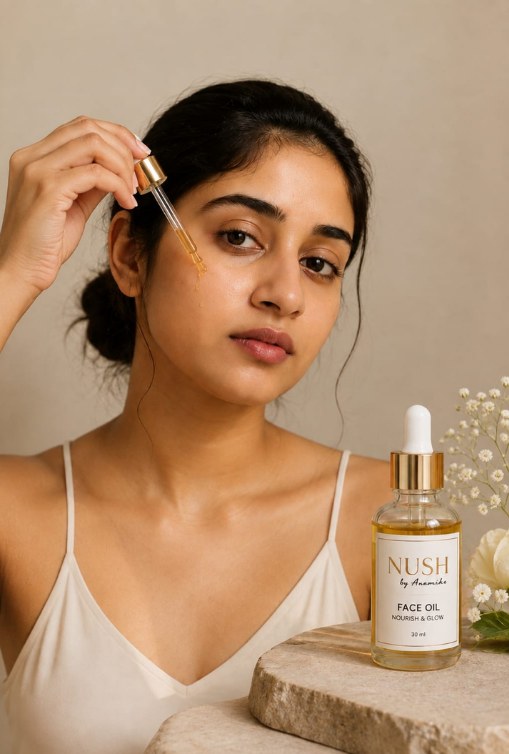 Nush by Anushka face oil being applied