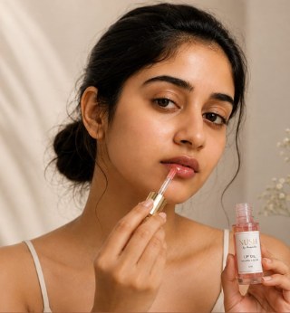 Model applying Nush lip oil